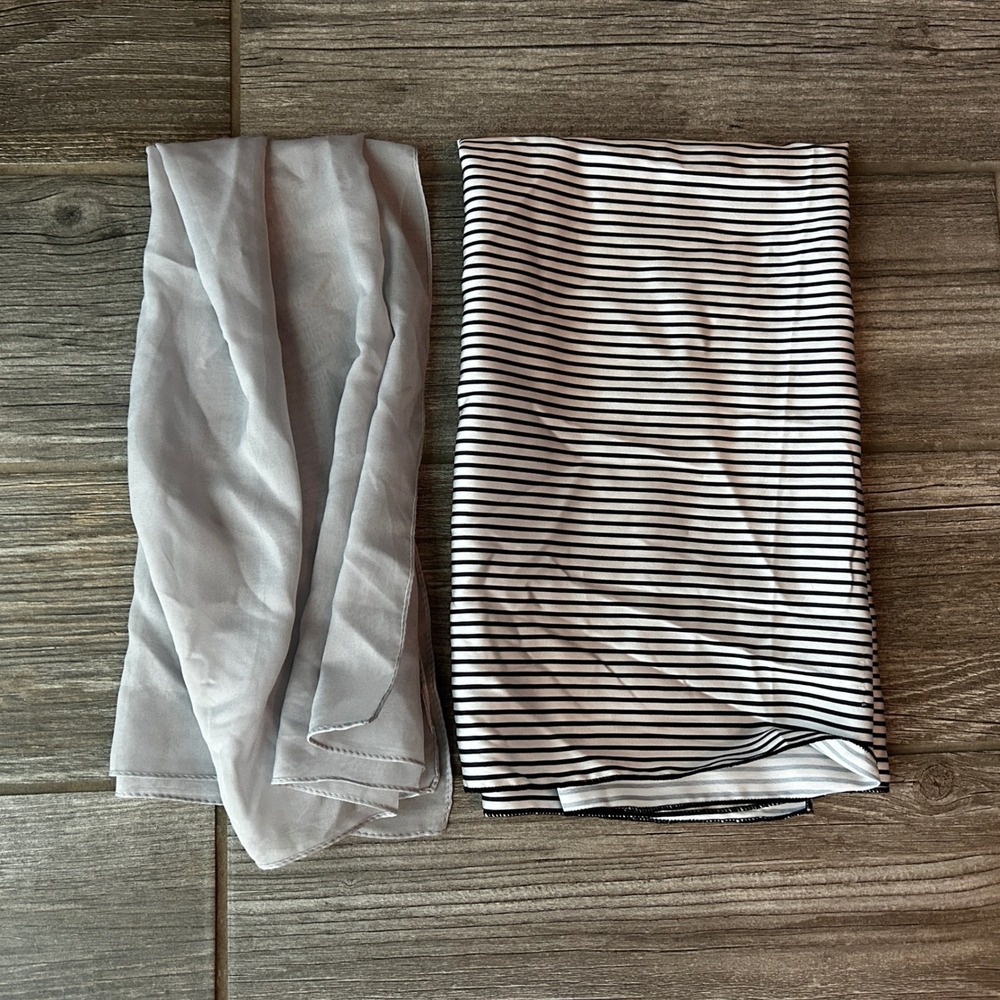 Women's Neutral Striped Jersey Knit‎ Fabric & Sheer Chiffon Scarf Bundle